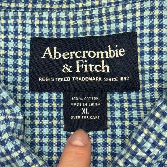 Vintage 90s Abercrombie & Fitch White Blue Gingham Check Mens XL Button Up Shirt - Picture 4 of 9